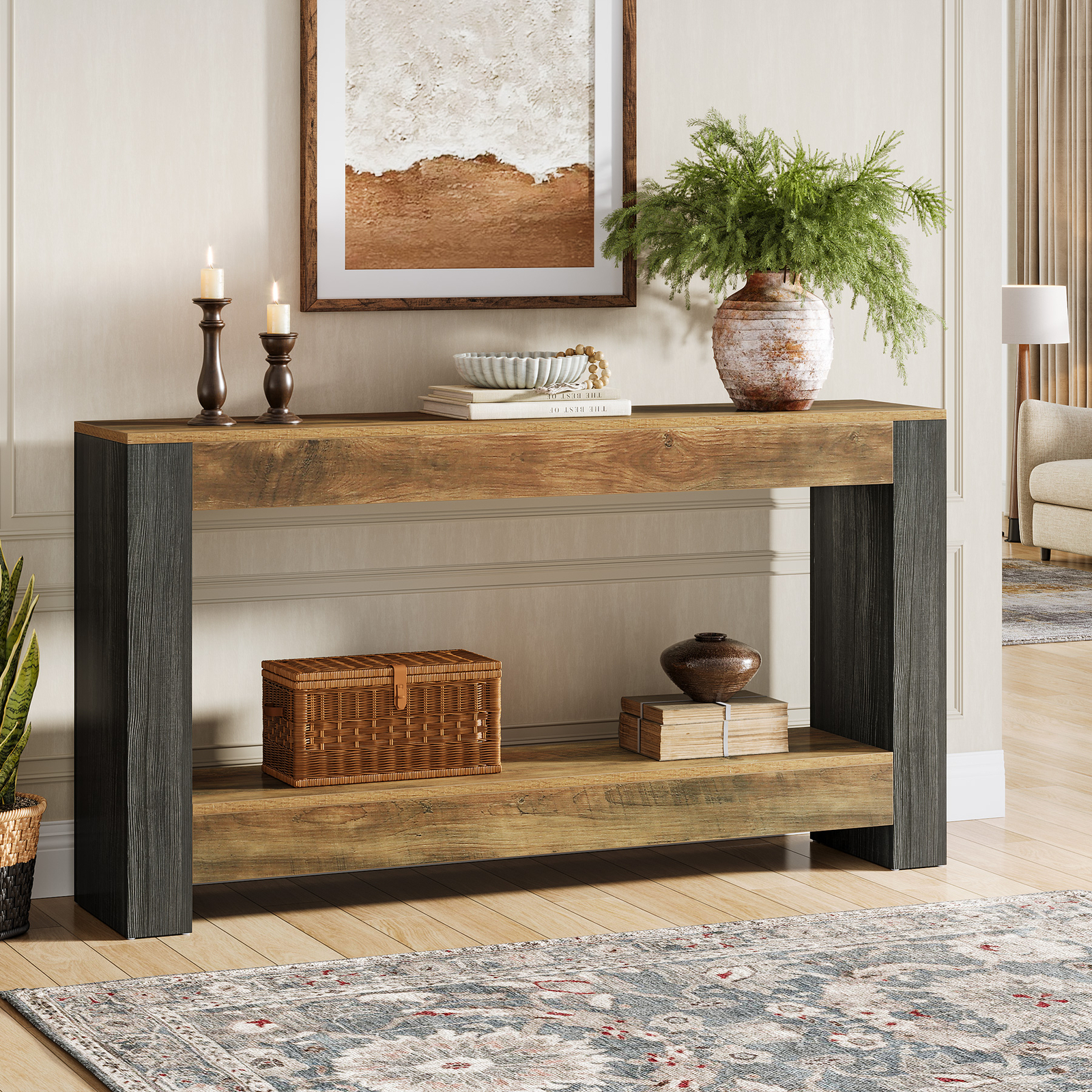 Tribesigns Rustic Entryway Console Table, 63″ Long Sofa Table Behind Couch Table
