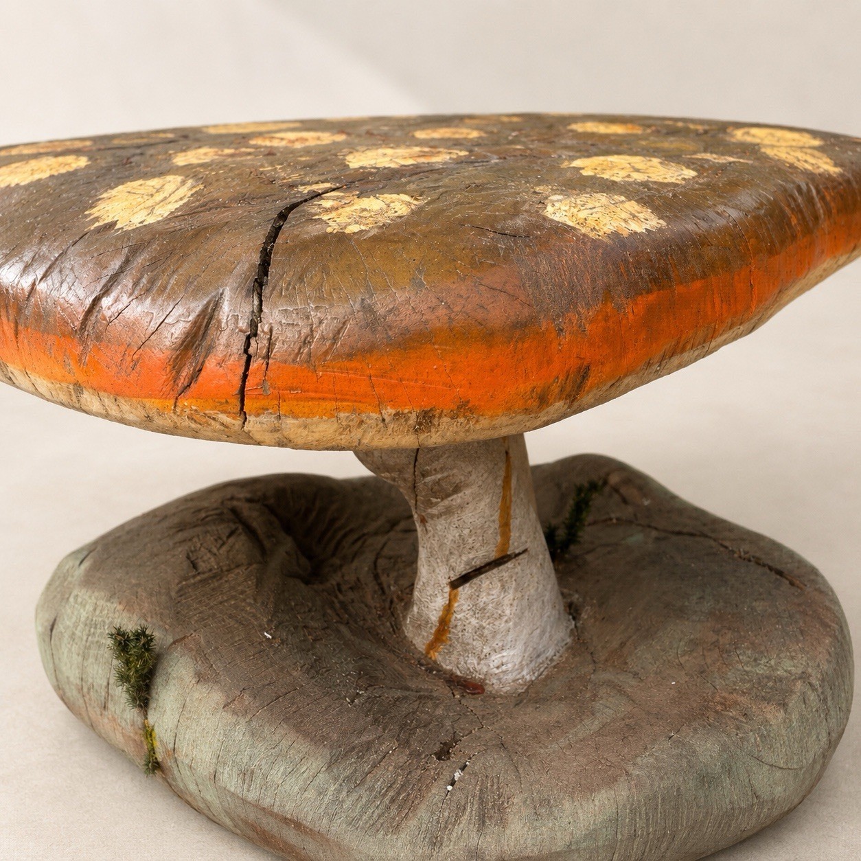 Hand Carved Mushroom Sculpture Table Redwood Wood Folk Art Sap