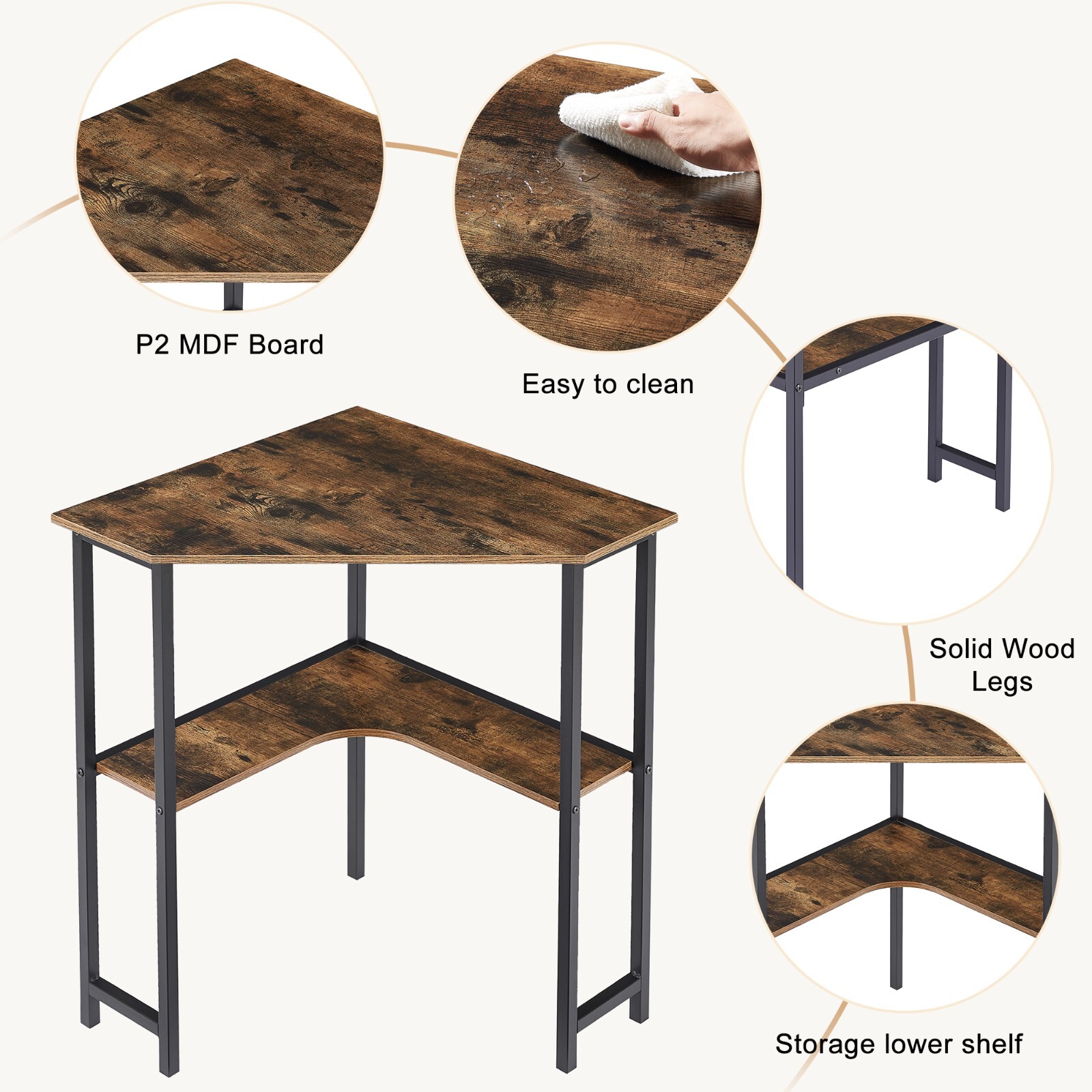 Corner Computer Desk with Storage Shelves Triangle Writing End Table Small Space