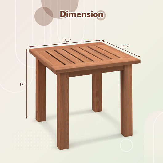 Patio Hardwood Square Side Table with Slatted Tabletop – Color: Natural