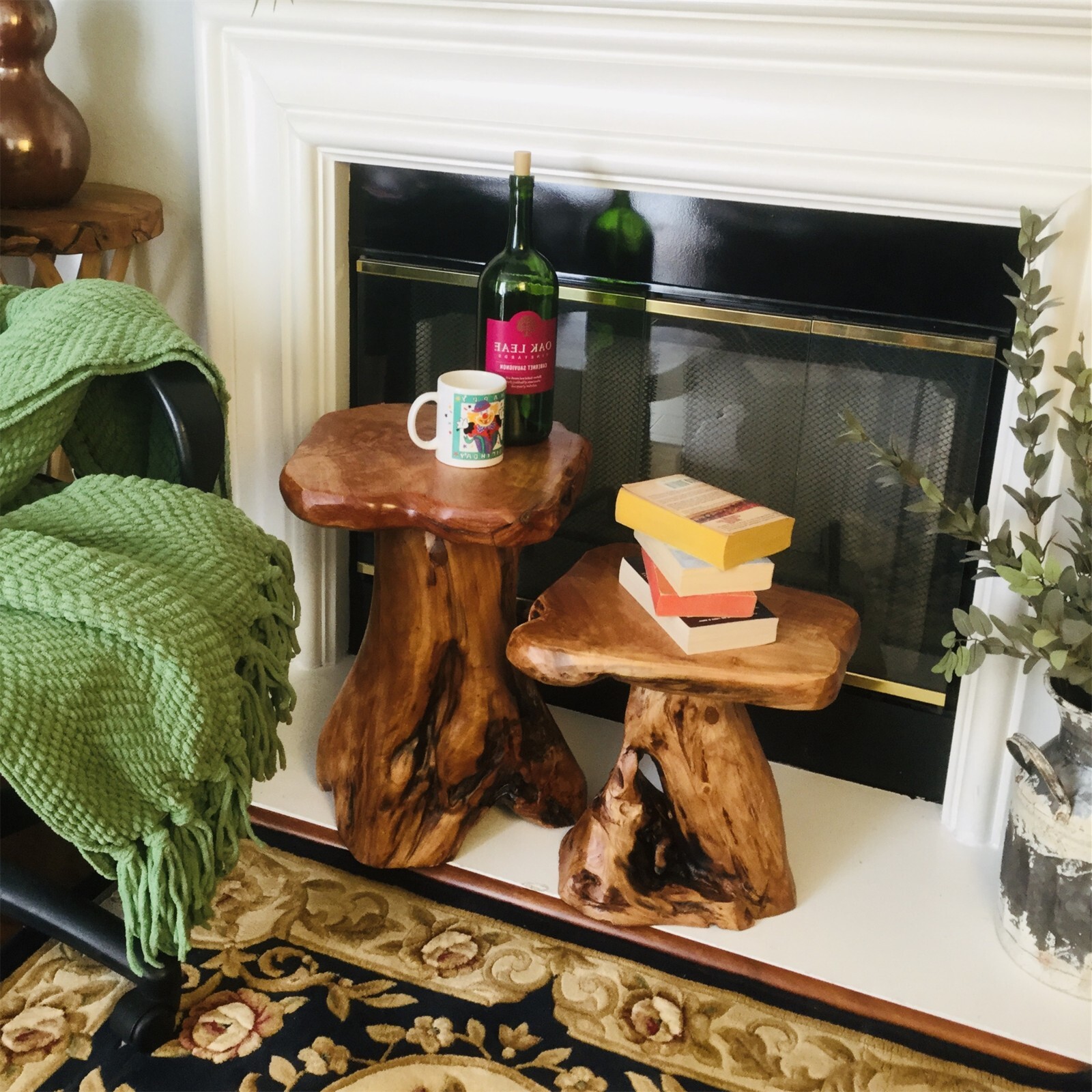 Natural Irregular Shape Tree Stump End Table Plant Stand, 14″x13″x18″H