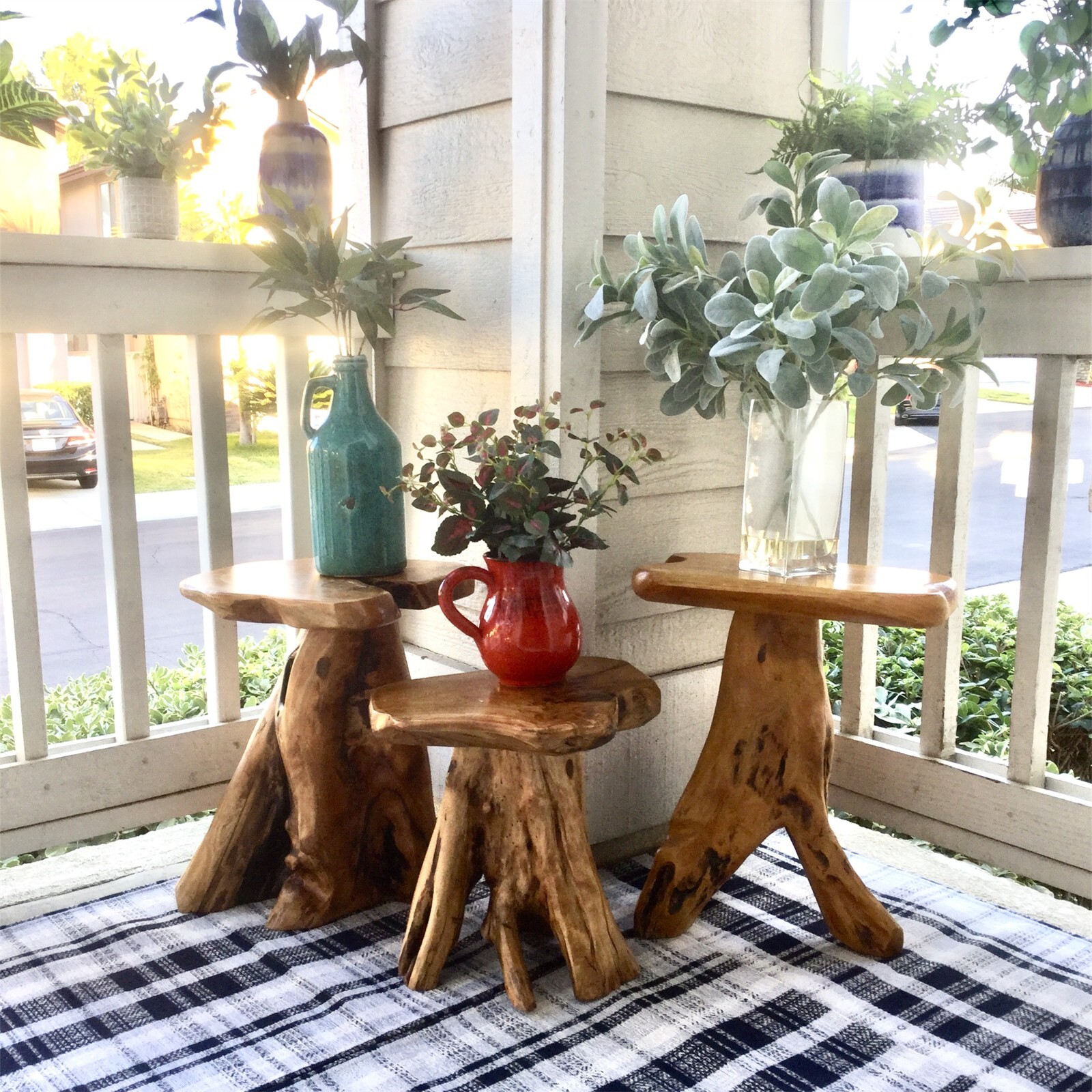 Natural Irregular Shape Tree Stump End Table Plant Stand, 14″x13″x18″H