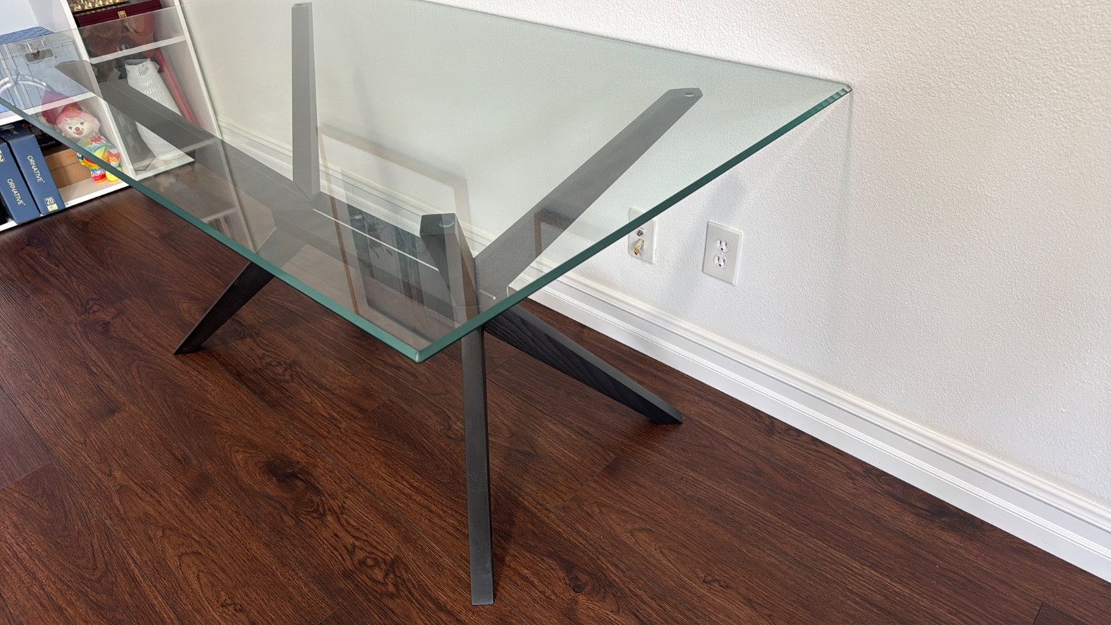 Modern Glass Trestle Dining Table – Seats 6 – Used in excellent condition