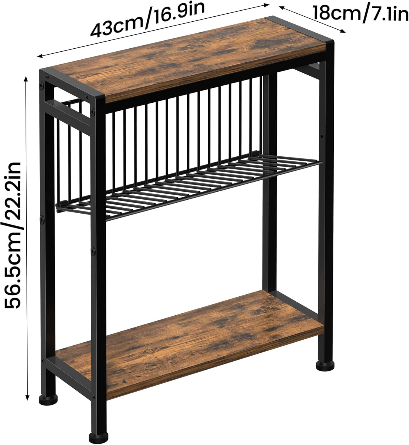 Small Side Table for Small Space, 3-Tier Narrow End Table with Magazine Holder,S