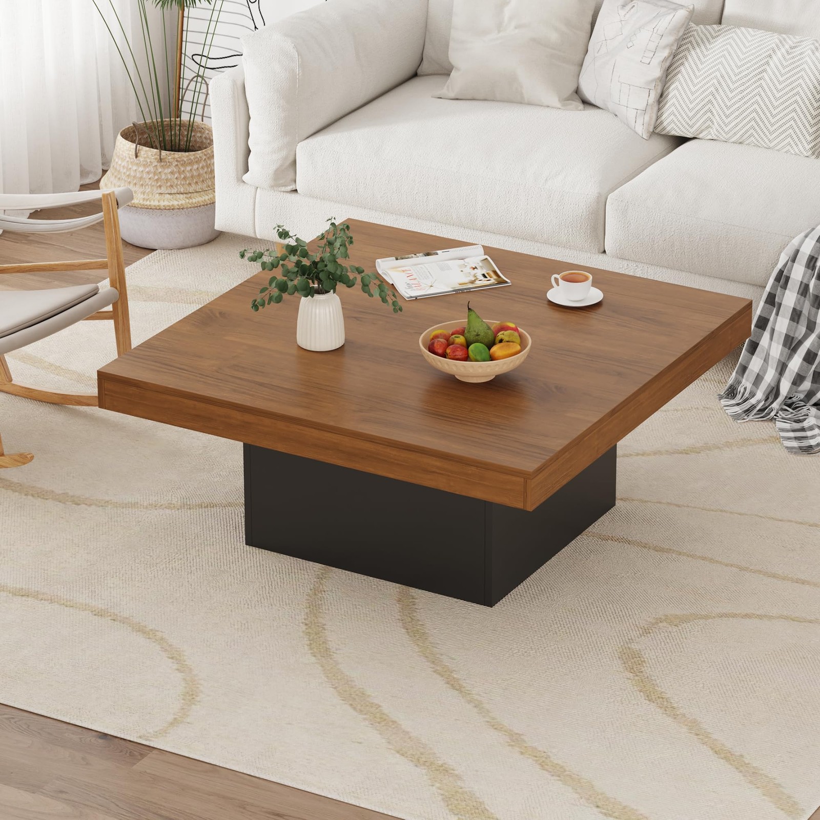 35″ Square LED Coffee Table Modern, 16-Color Lights Plug-in for Living Room Home