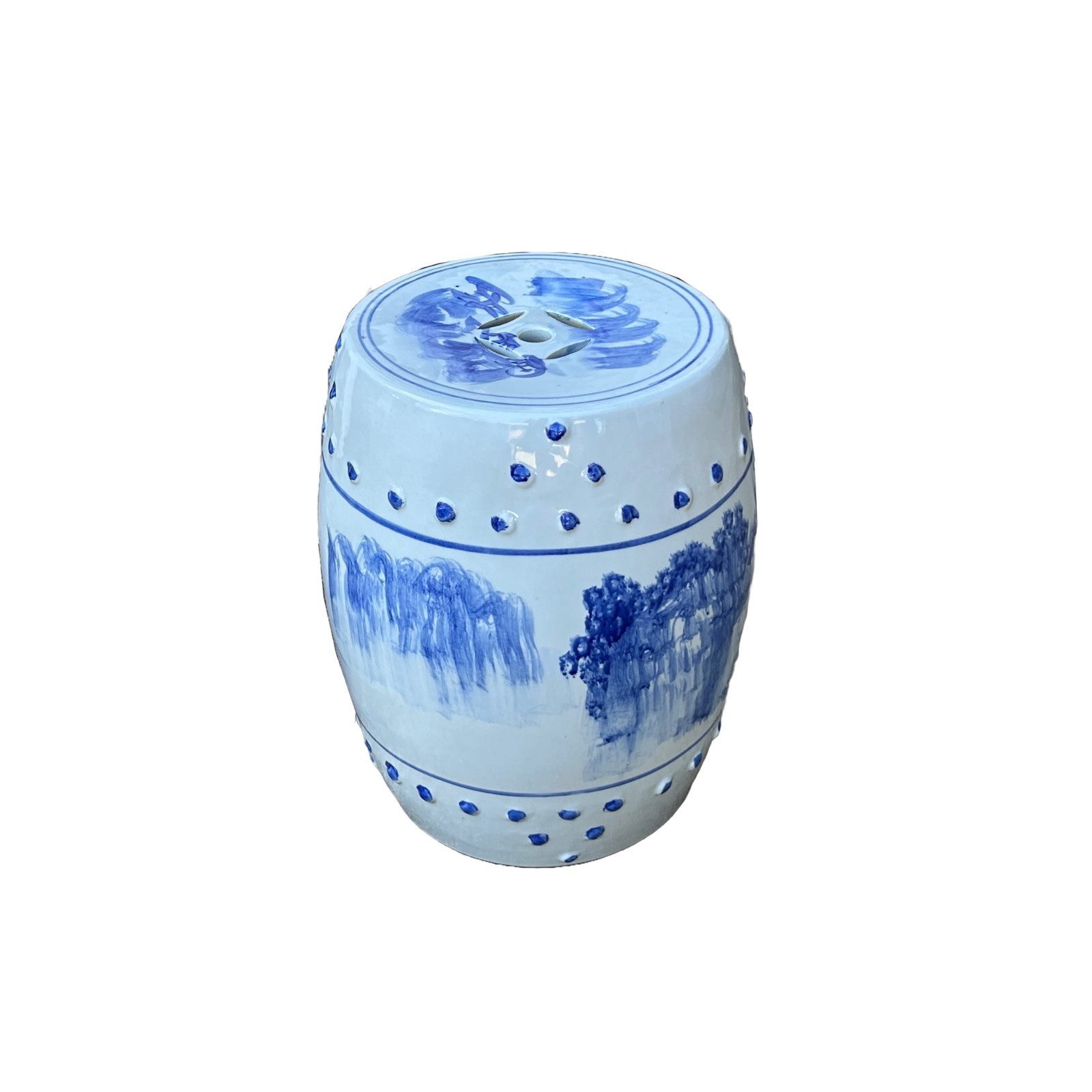 Chinese Blue & White Porcelain Scenery Round Stool Table ws4768