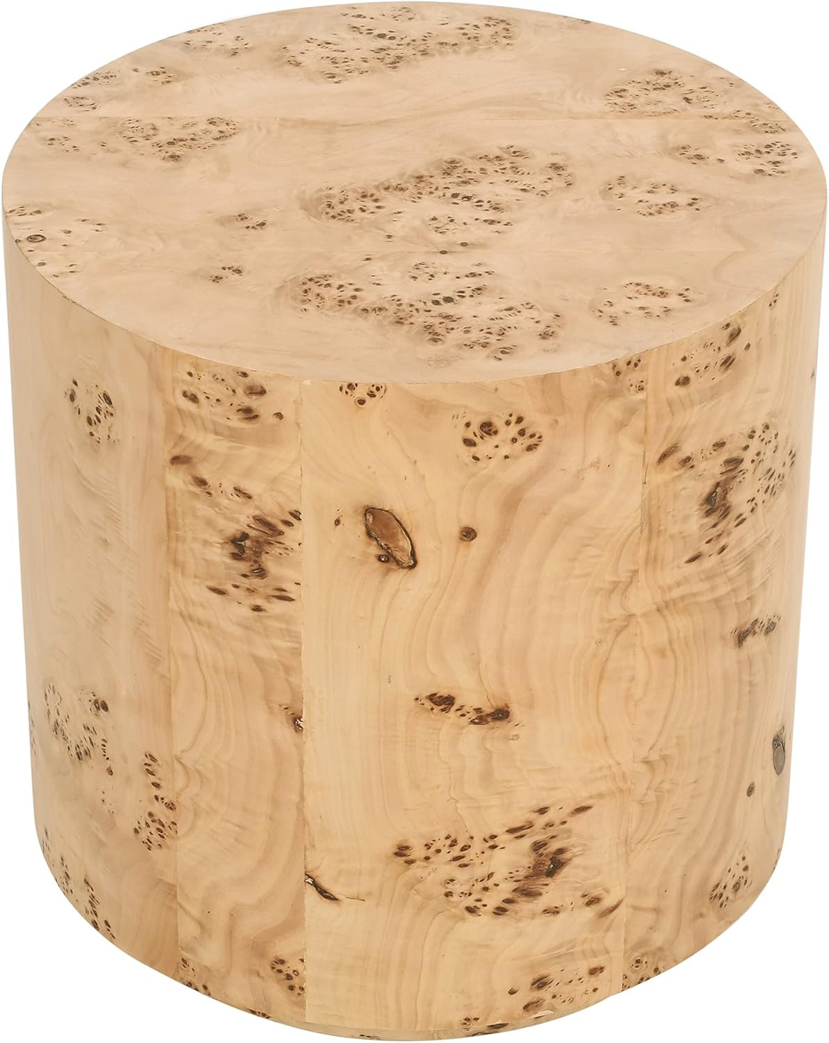 Mid-Century Modern Burl End Table – Curved Art Deco Design, Natural Finish