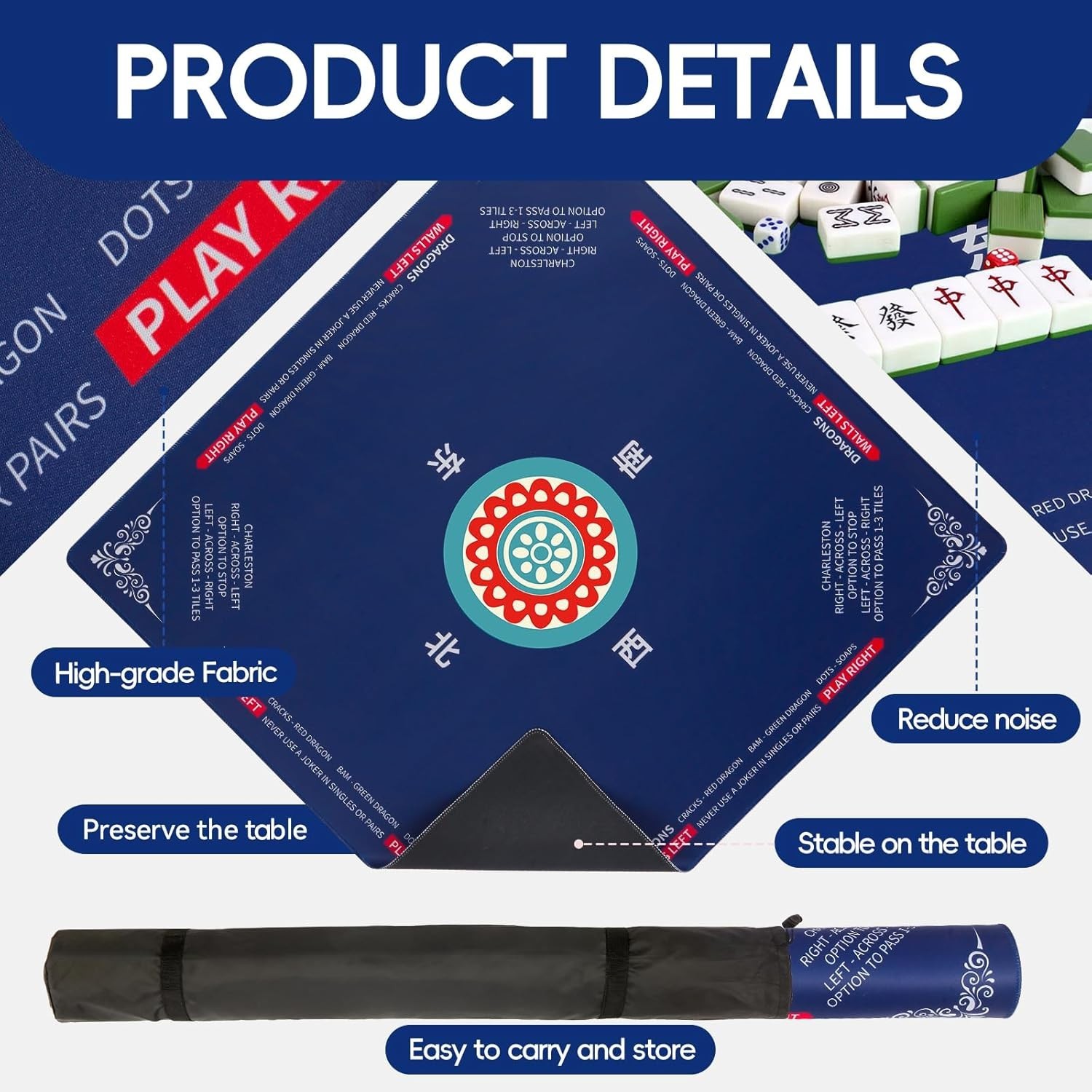 Luxury Non-Slip Gaming Mat 31.5”x31.5” with Portable Carry Bag – Navy Design