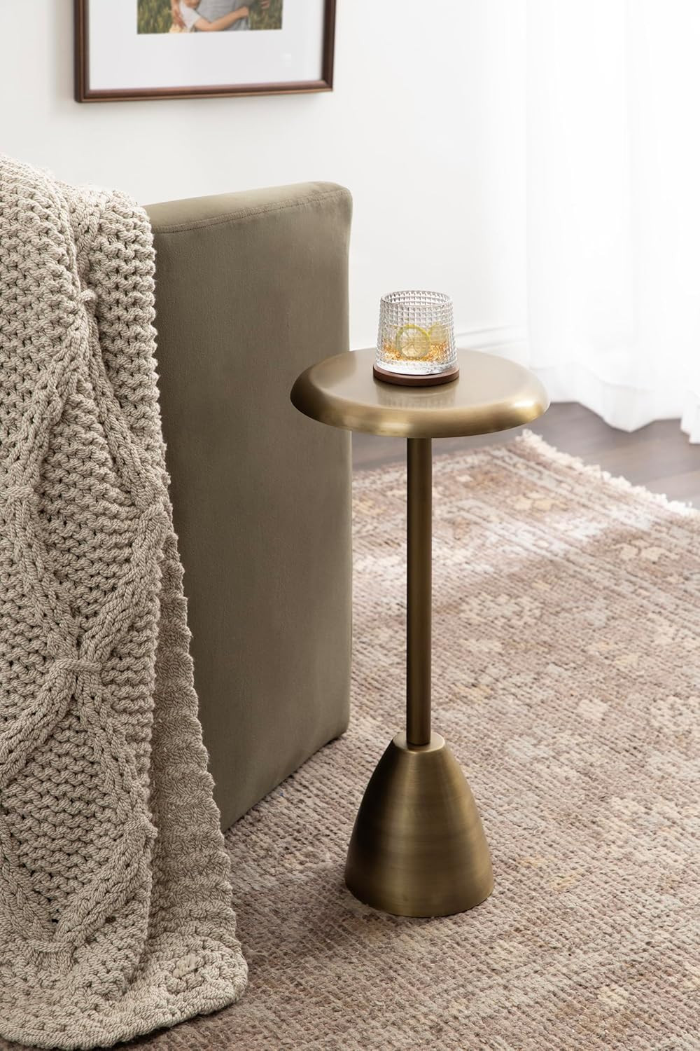 Antique Brass Round Drink Table – Stylish Accent for Any Room