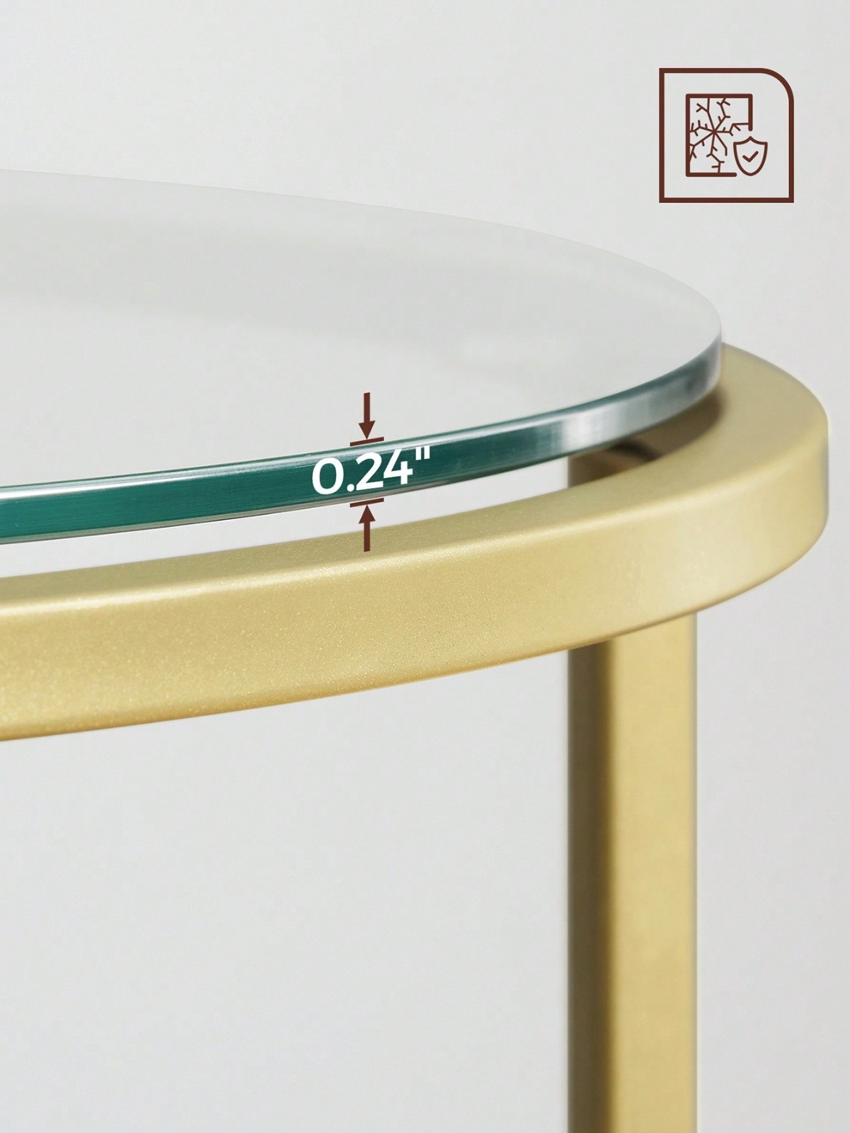 VASAGLE Round Glass Side Table Gold Metal Frame For Living Room Bedroom