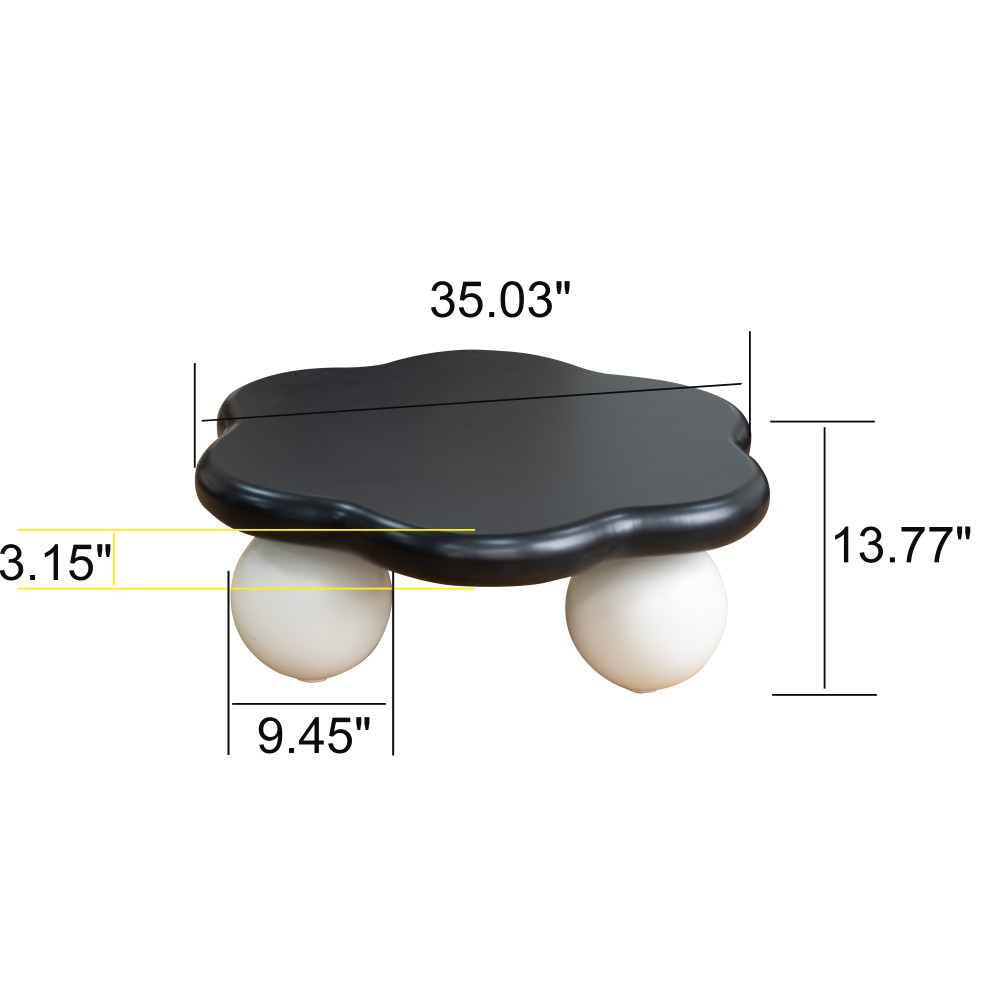 35″ Cloud Coffee Table, Petal-Shaped, Black Top White Legs, Spherical Base