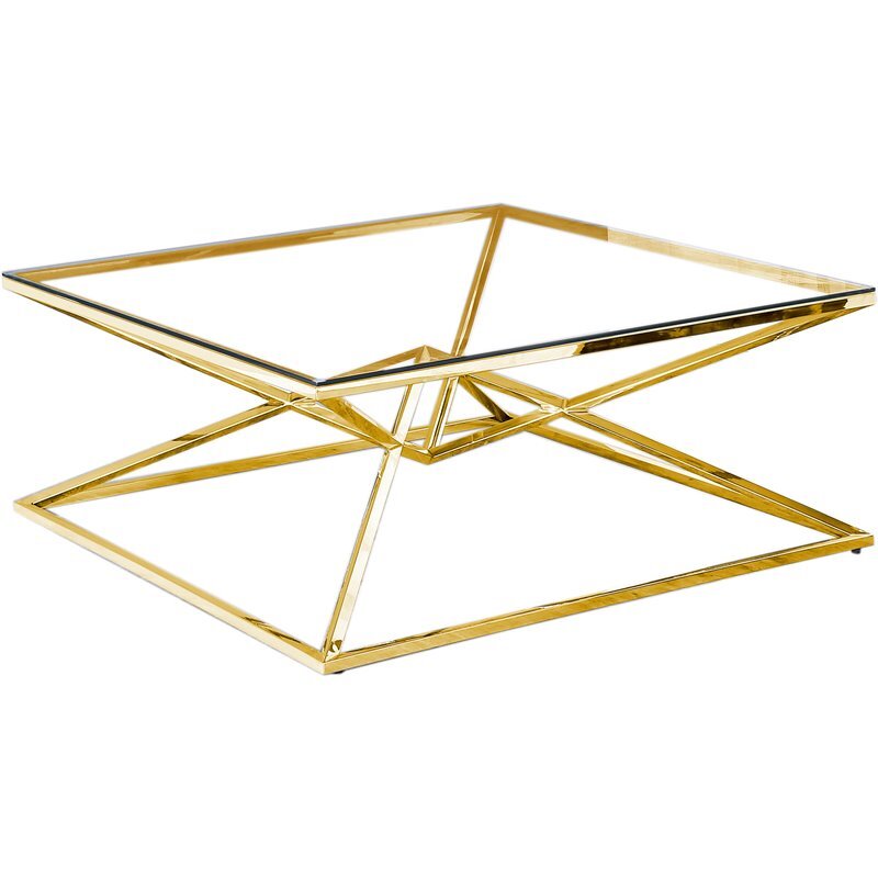 Best Master Furniture 39″ Modern Tempered Glass Top Coffee Table in Gold/Clear