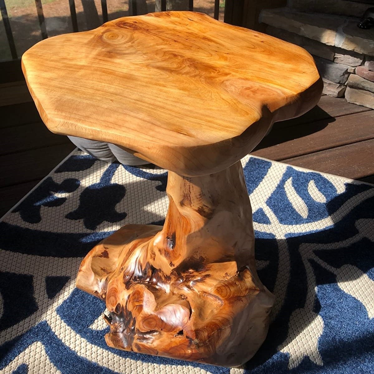 Rustic Cedar Roots Flower Stand Stool, Tree Stump Stool Side Table 19.5″ H