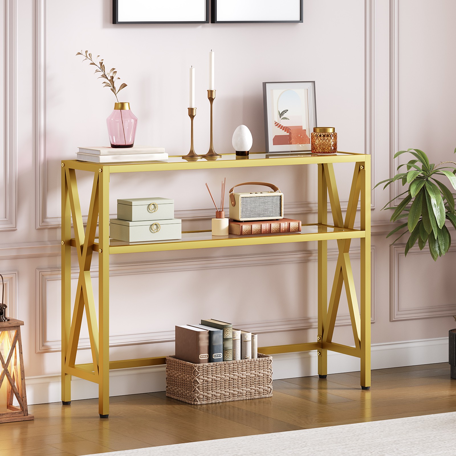 Console Table Sofa Table Side Table Entryway Table Gold 39.4”L x 9.8”W x 31.5”H