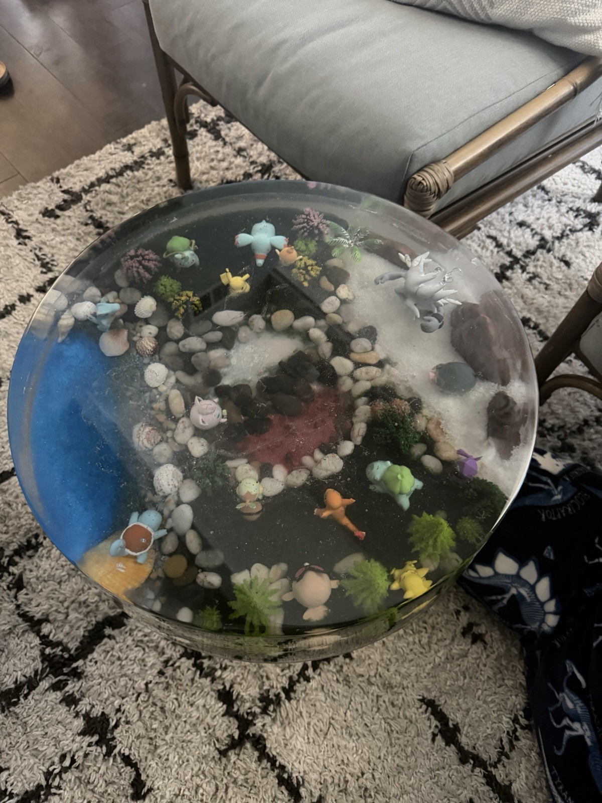 Round Multicolor Side Table, Ocean Reef Glossy Epoxy, Art Deco, 20×4.5×20
