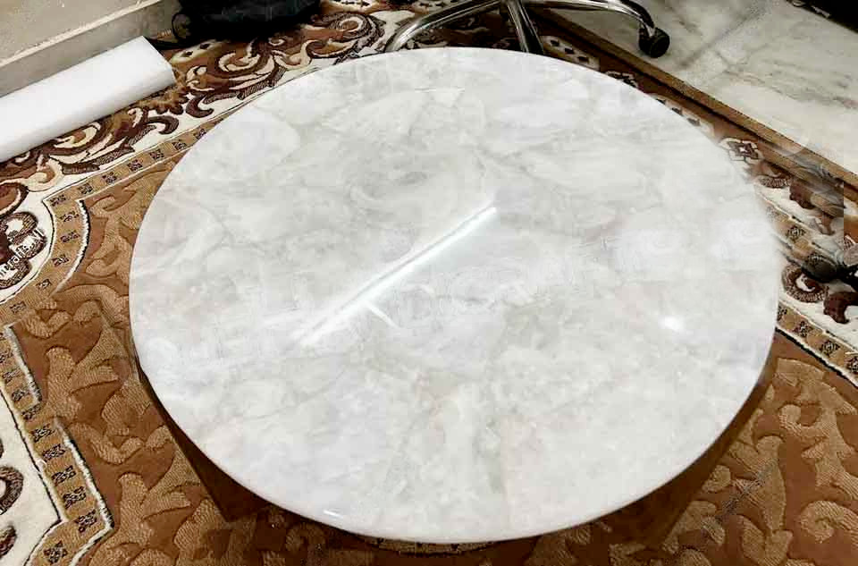 White Quartz Agate Coffee Round Table Top, Back Lit Quartz Slab Top, Decor