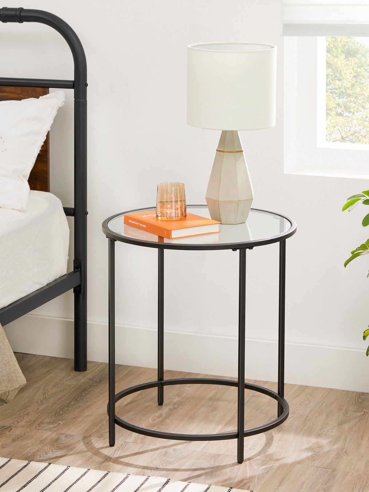VASAGLE Round Glass Side Table Gold Metal Frame For Living Room Bedroom