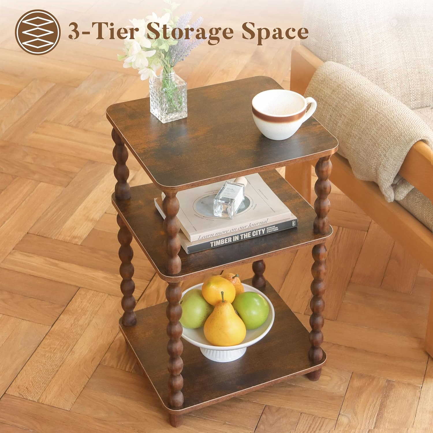 Rustic Brown Small Side Table with Storage Shelf for Any Room
