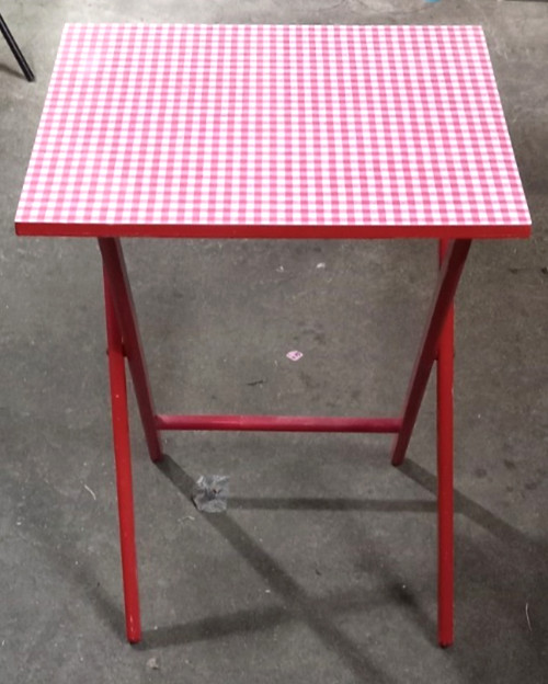 Vintage SCHEIBE Farmhouse Red Gingham Wooden Folding Tables Set of 3