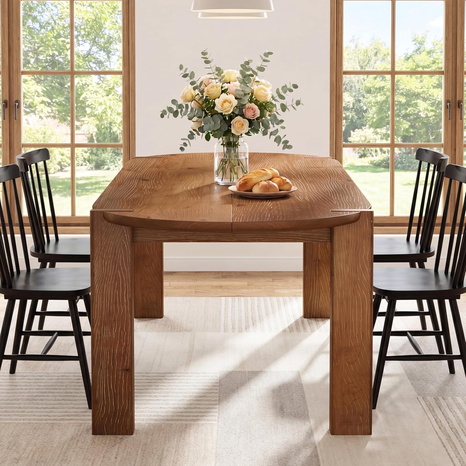 63″ Solid Wood Oval Dining Table for 4-6, Rustic Kitchen Table for Dining Room