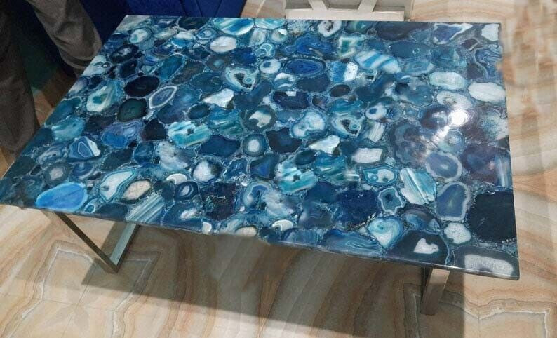 Blue Agate Coffee Table – Handcrafted with Unique Natural Stone Design