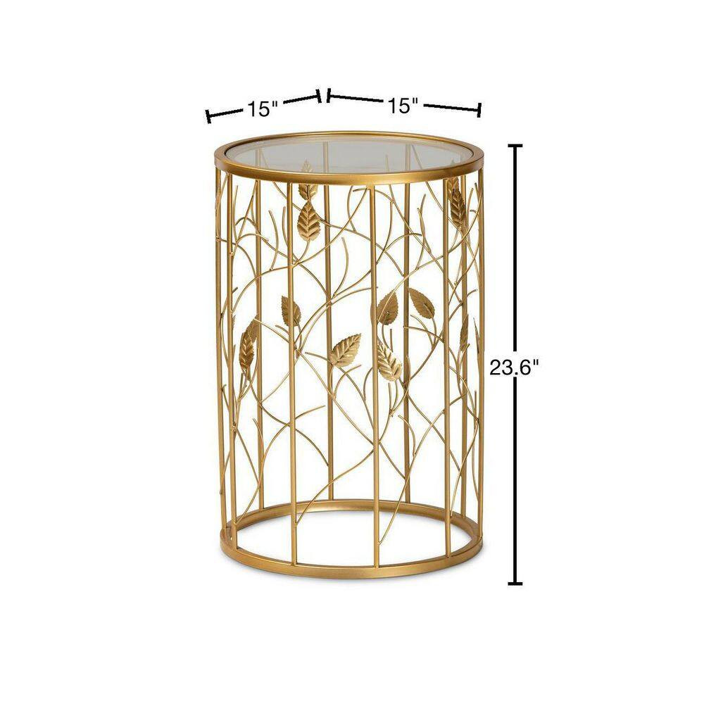 Anaya 15 In. Gold round Glass End Table