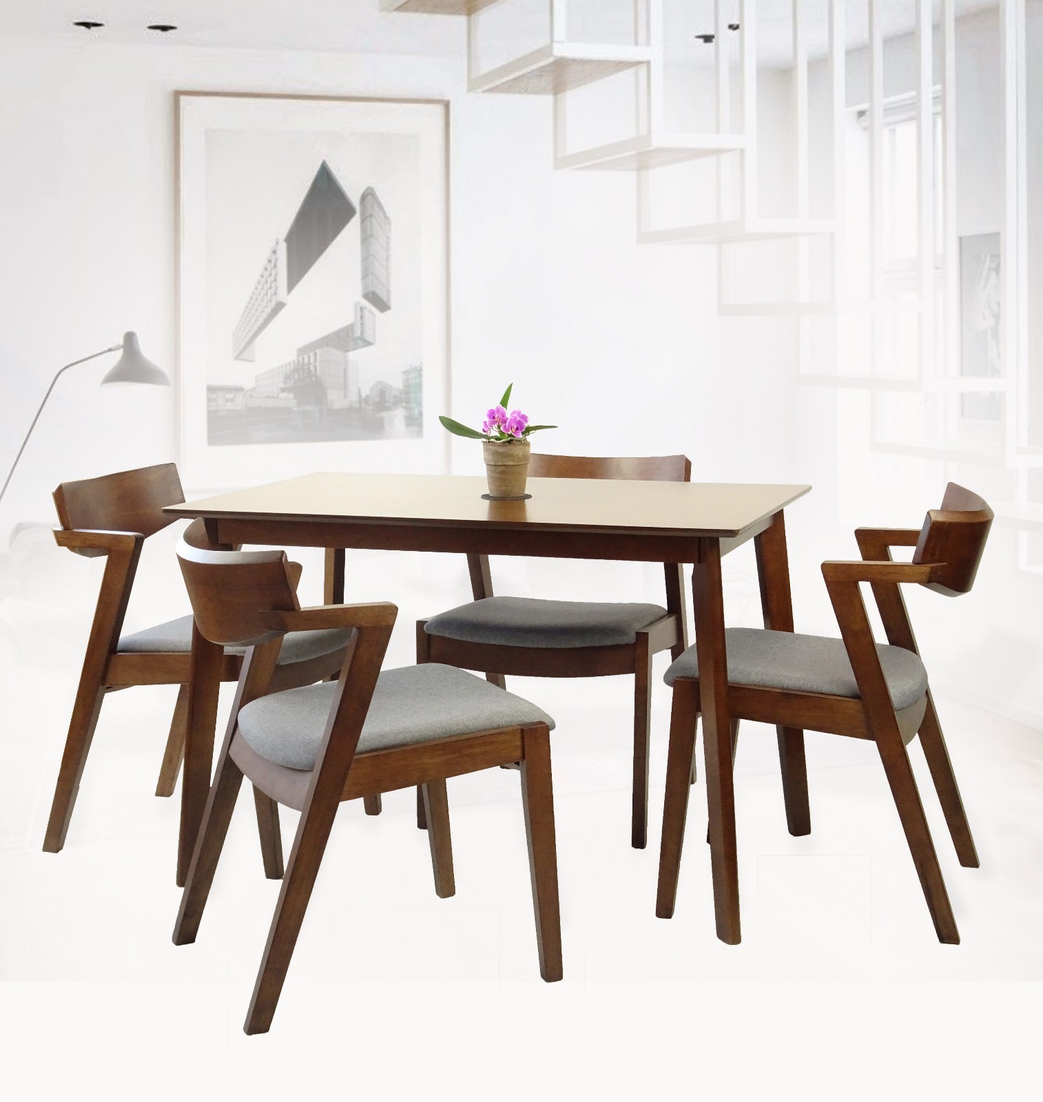 Modern Dining Yumiko Rectangular Table Kitchen Wood Medium Brown