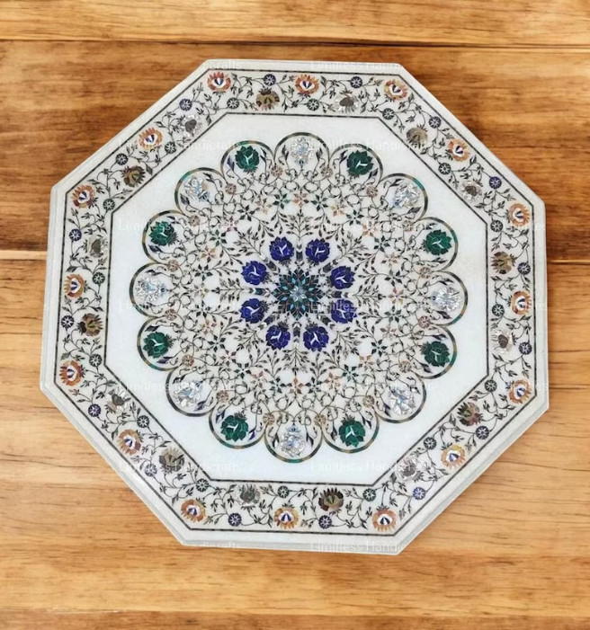 100% Genuine Stone I Floral Design Semi Precious Stone Inlaid With Wood Stand