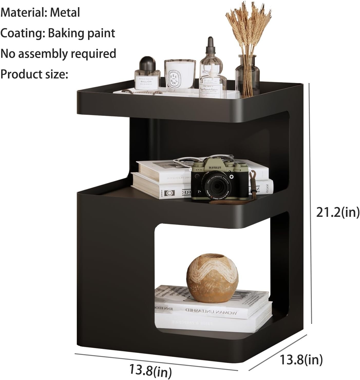 ZHBHYZ Modern Side Table,Small end Tables for Small Spaces,Black Metal nightsta