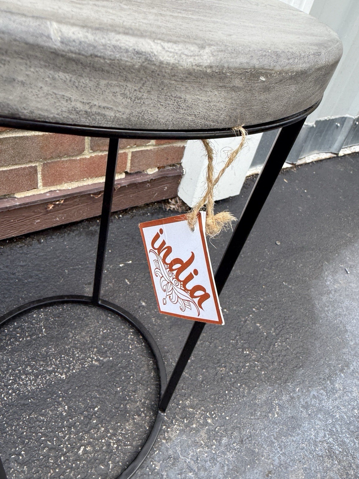 Small Round End Table Gray Top Black Metal Frame 22” Tall 13×13 Plant Stand