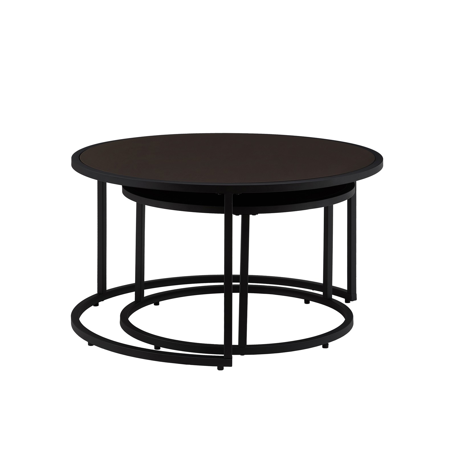 Modern Faux Leather Nesting Round Coffee Table Set of 2 – Dark Brown