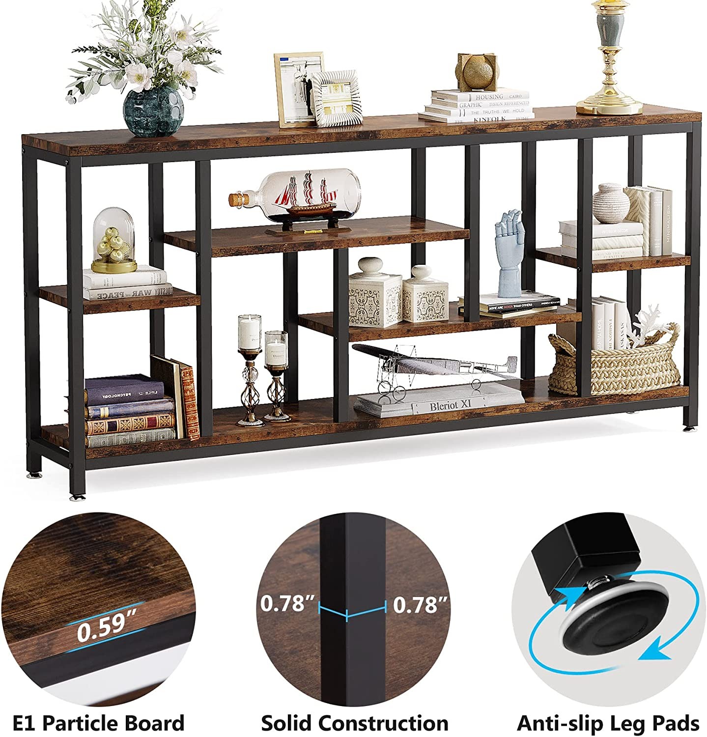 Modern Wood Console Table with 3-Tier Storage Shelves for Living Room Entryway