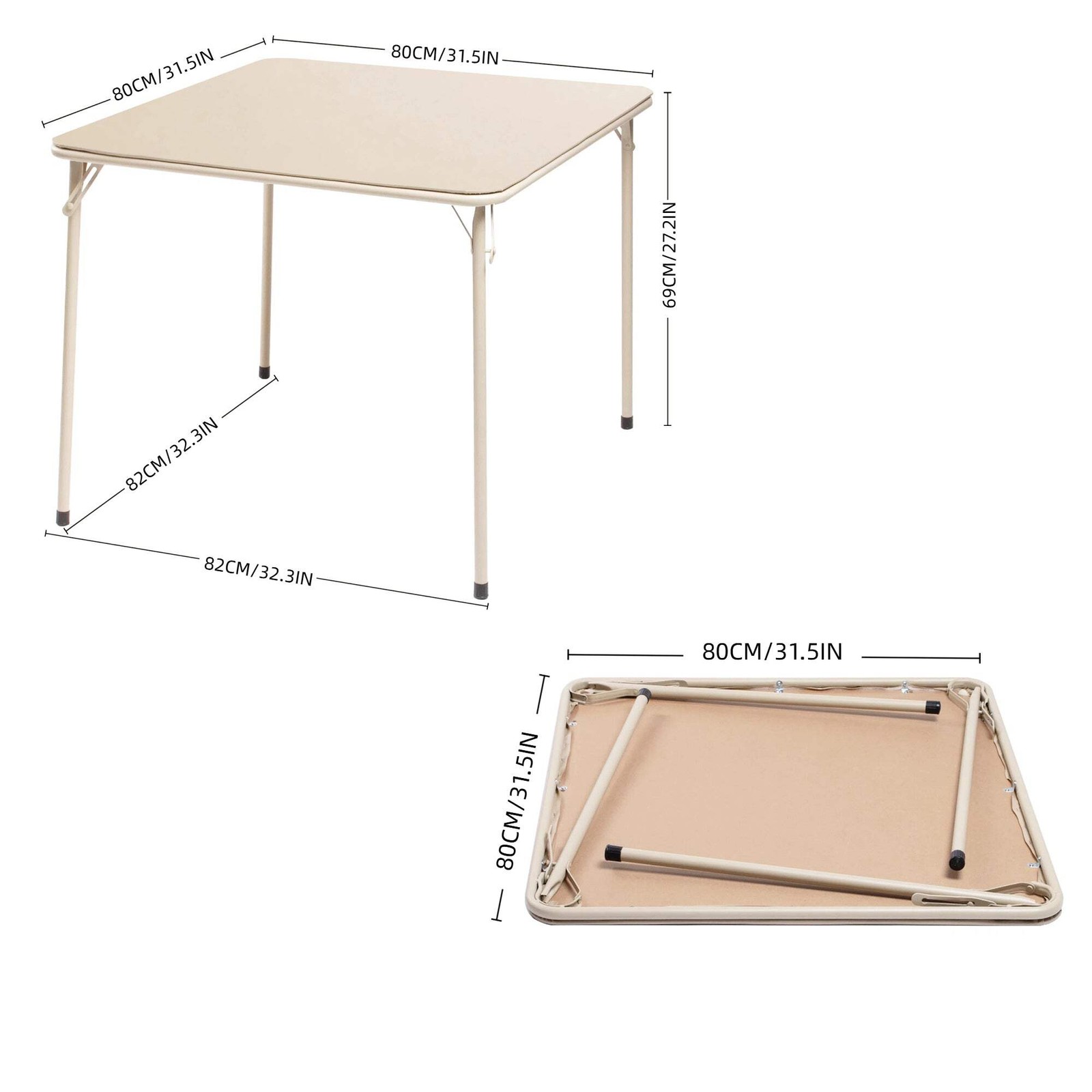 Homy Casa FERN Folding Square Card Table, 31.5″ x 31.5″, Easy-Clean PVC Top with