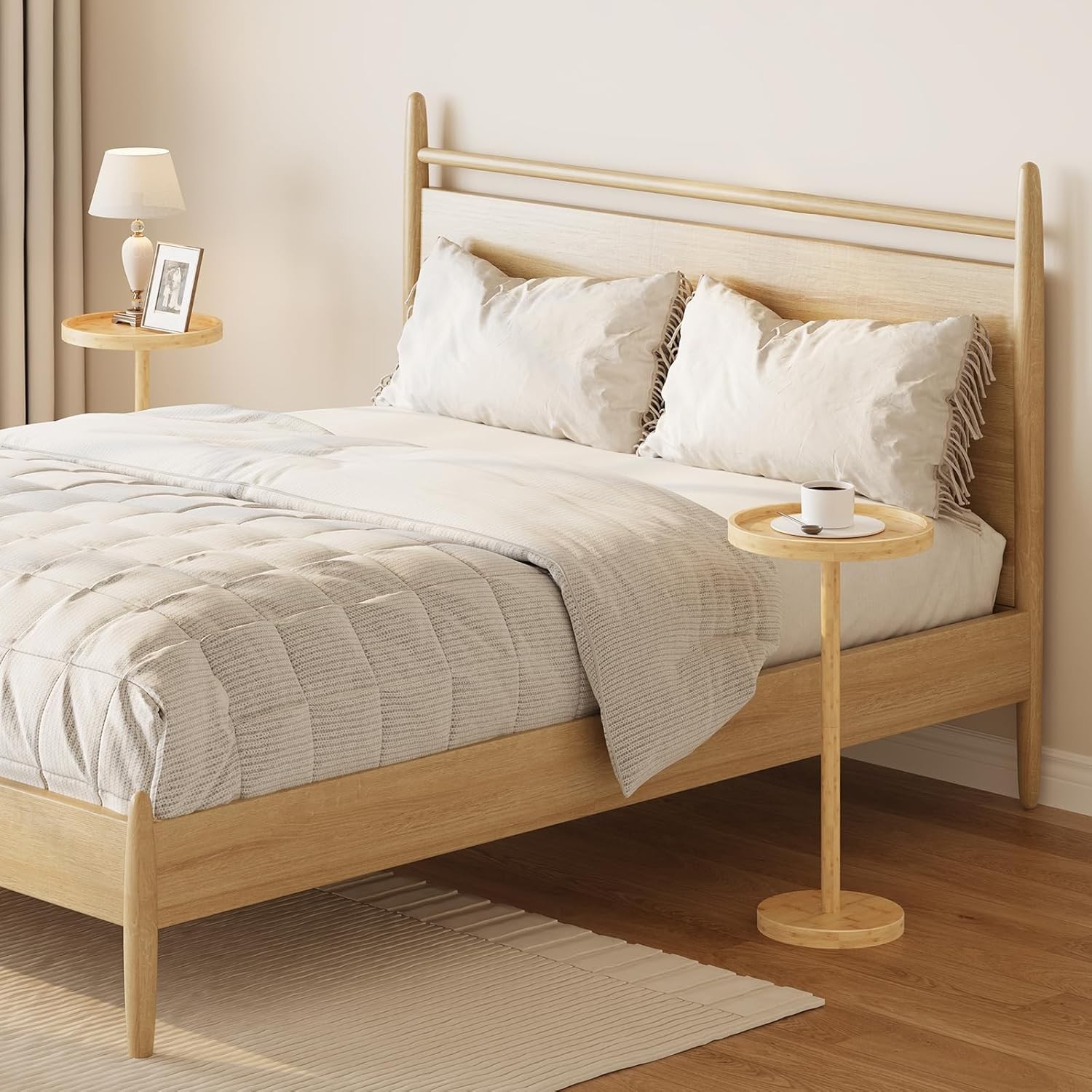HOOBRO Tall Side Table End Table Nightstand 11.8″D x 11.8″W x 25.6″H Natural