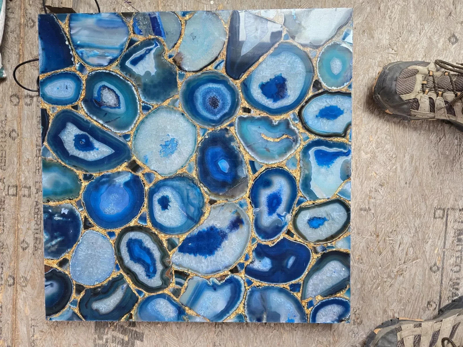 Blue Agate Console Slab Top, Agate Geode Kitchen Top/ Coffee Table Furniture Top