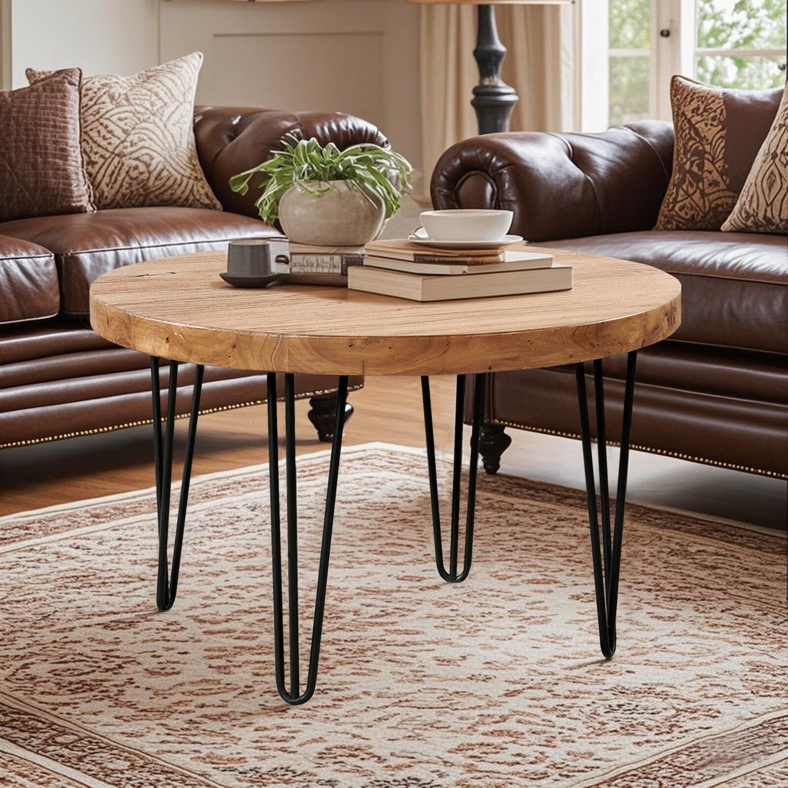 Rustic Round Old Elm Wooden Coffee Table Home Furniture for Living Room Decor
