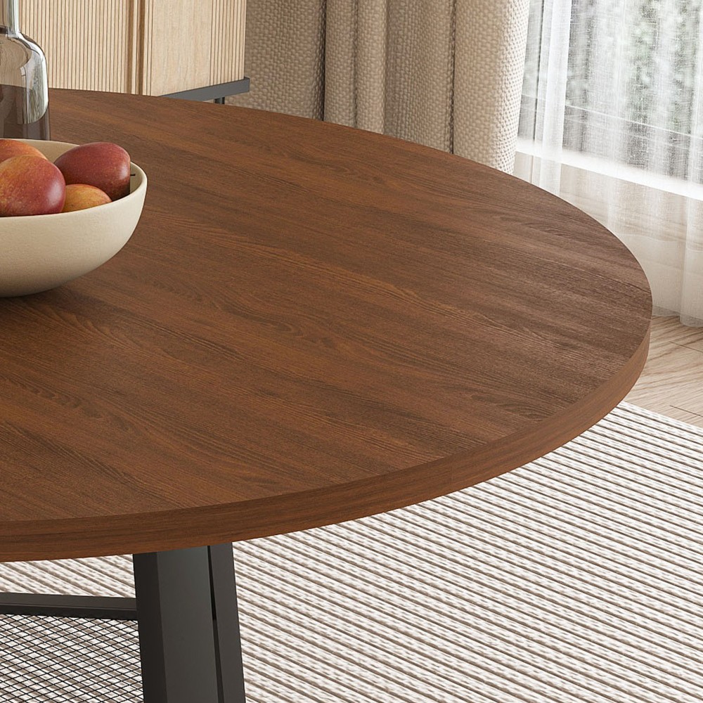 Round Dining Table with Storage Function Extendable with Metal Frame
