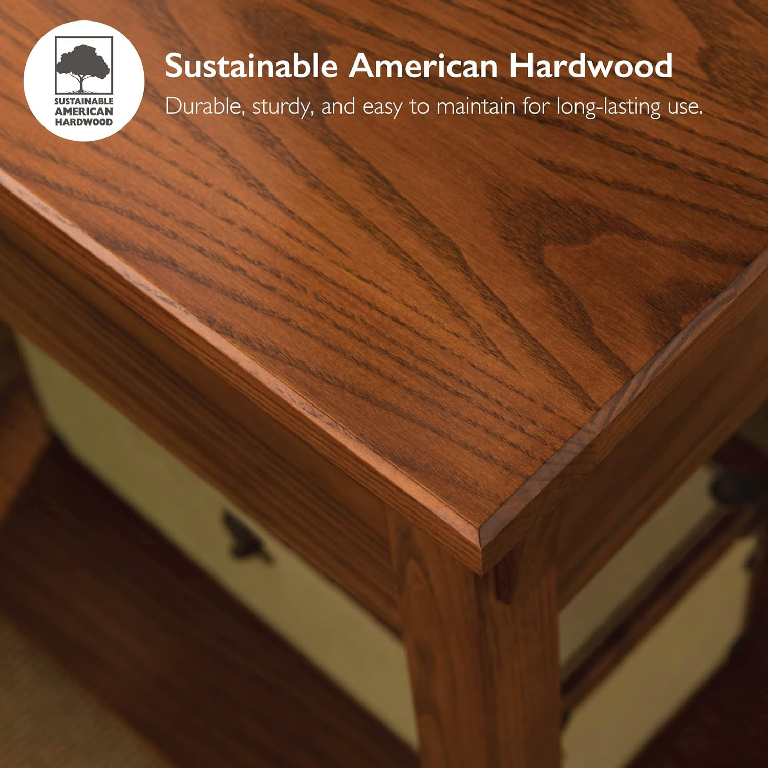 Narrow Mission Console Table with Drawer & Shelf, Solid Wood, Russet Finish
