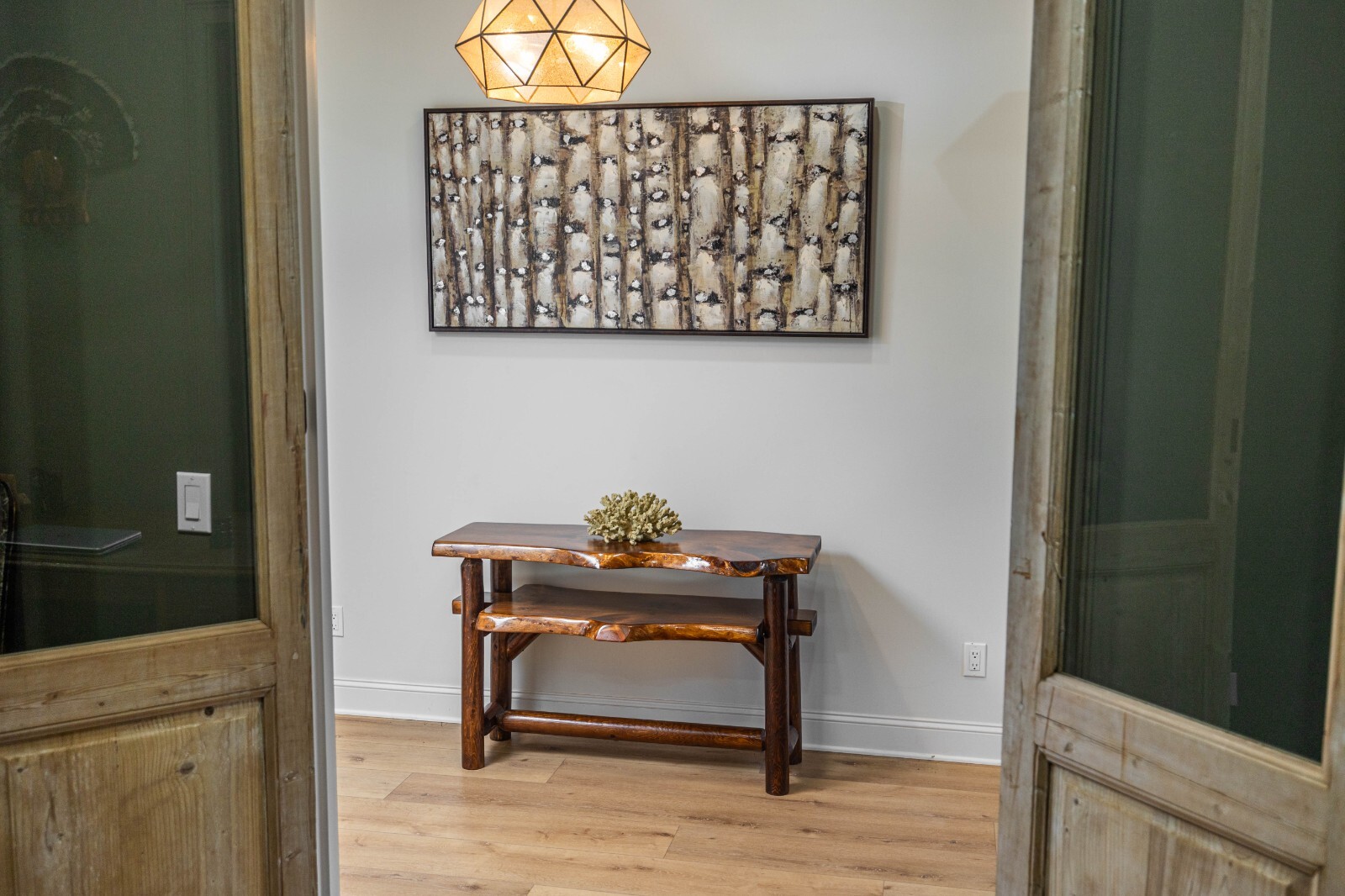 Southern Rustic Logwerks Log Console Table with Shelf Live Edge