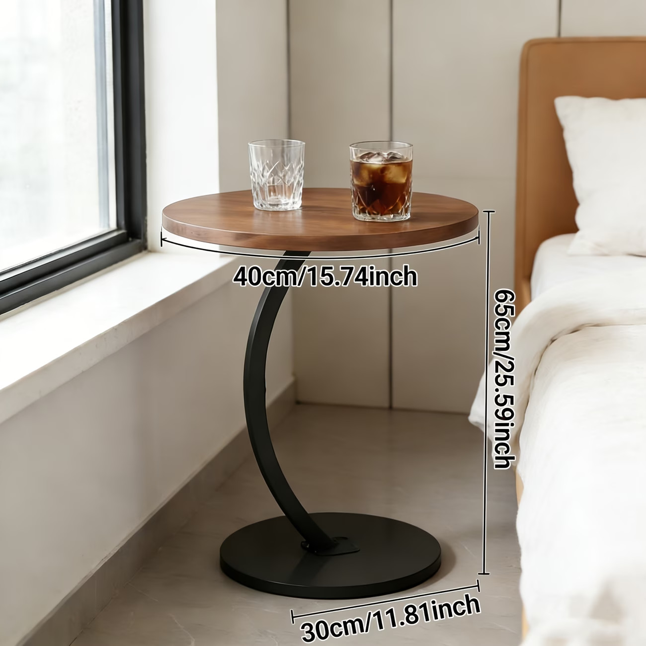 Bedside Table Indoor/Outdoor Lightweight Table Metal Frame Space-Saving Brown