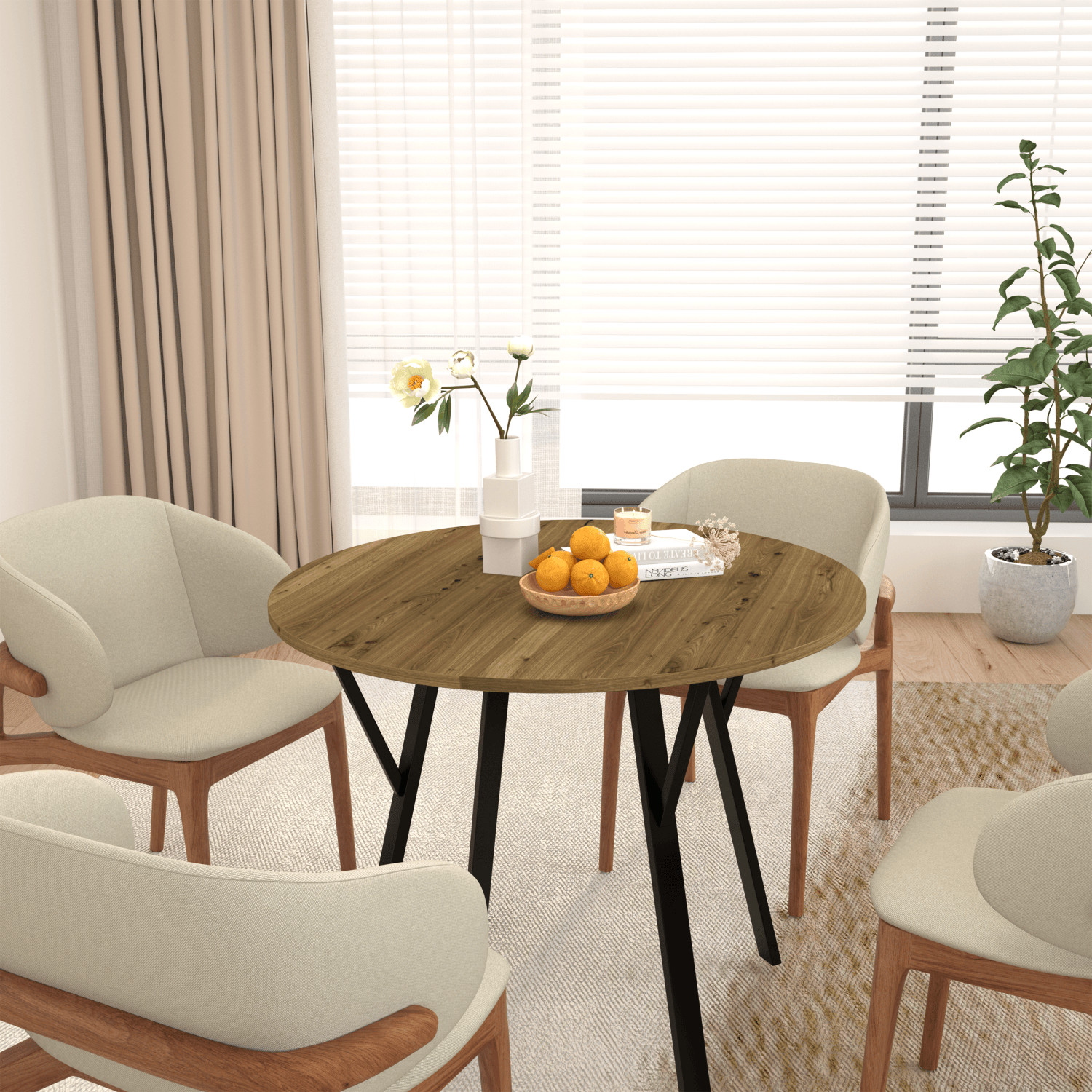 35.4″ Round Dining Table, Circle Kitchen Table with Metal Legs for 2-4 Person