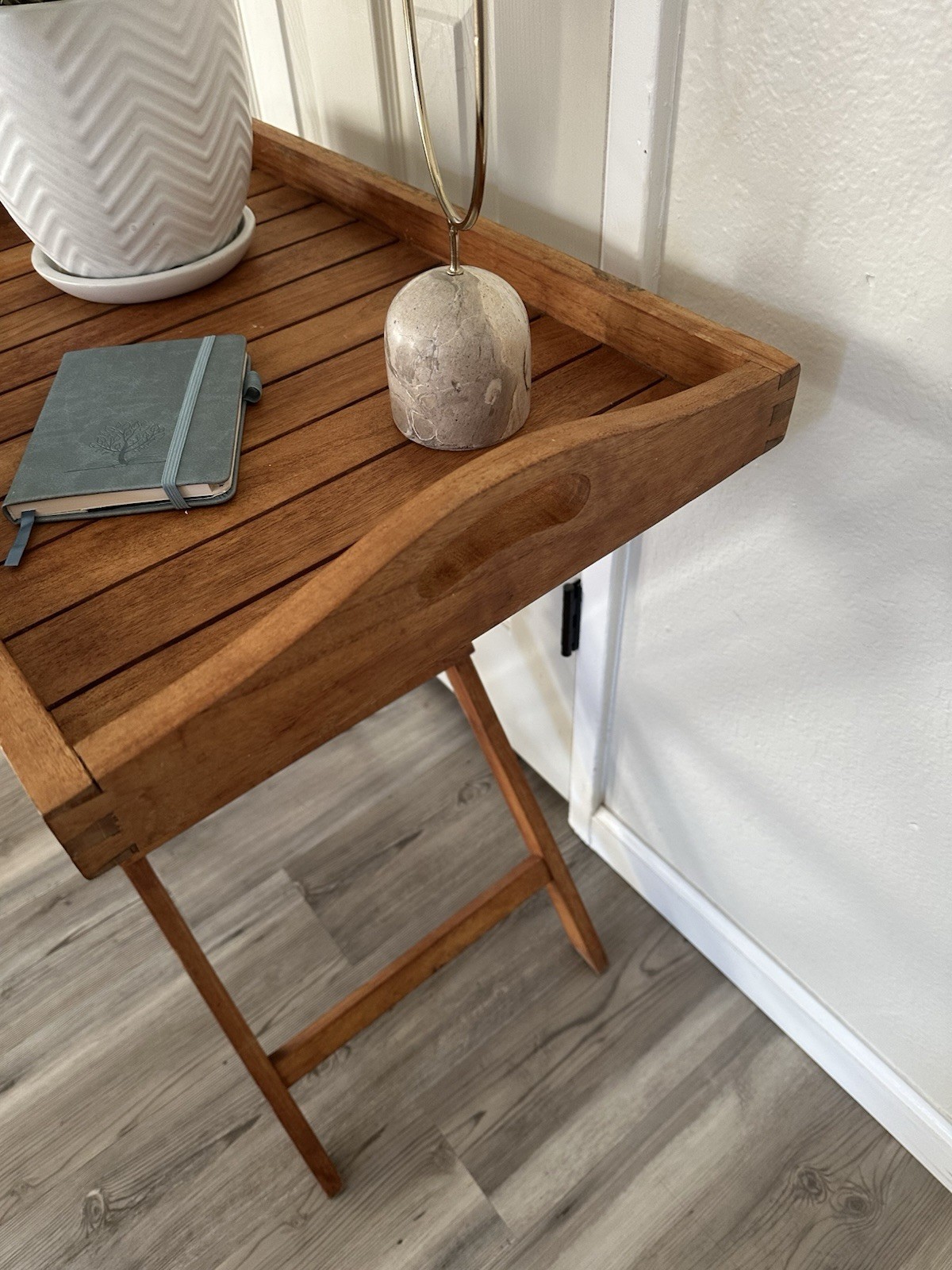 Teak Wood Folding Side Table 2-Piece Set