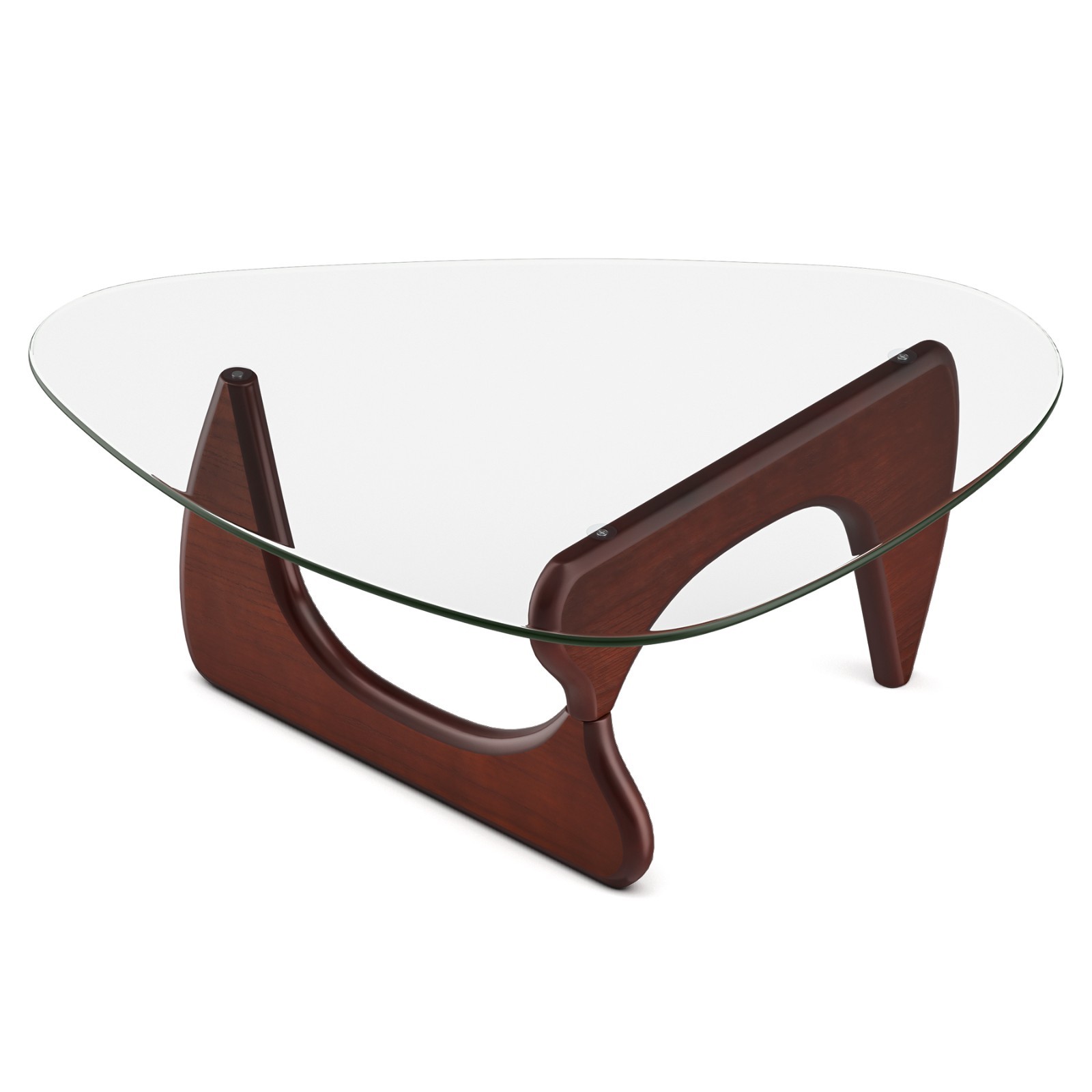 Open Box Noguchi Style Coffee Table in Walnut 8mm Triangle Glass Solid Wood Base