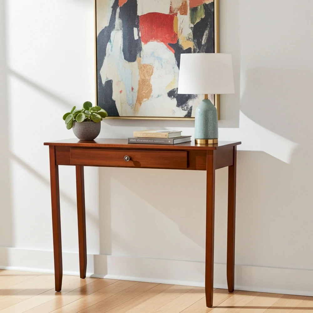 Mid Century Console Table Narrow Solid Wood W Storage Drawer Small Entryway Hall