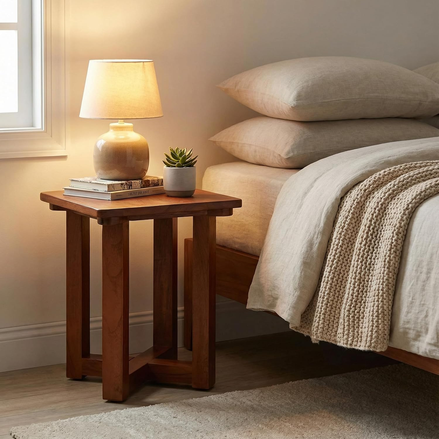 Solid Teak Wood Small End Table – Stylish Brown Accent for Any Room