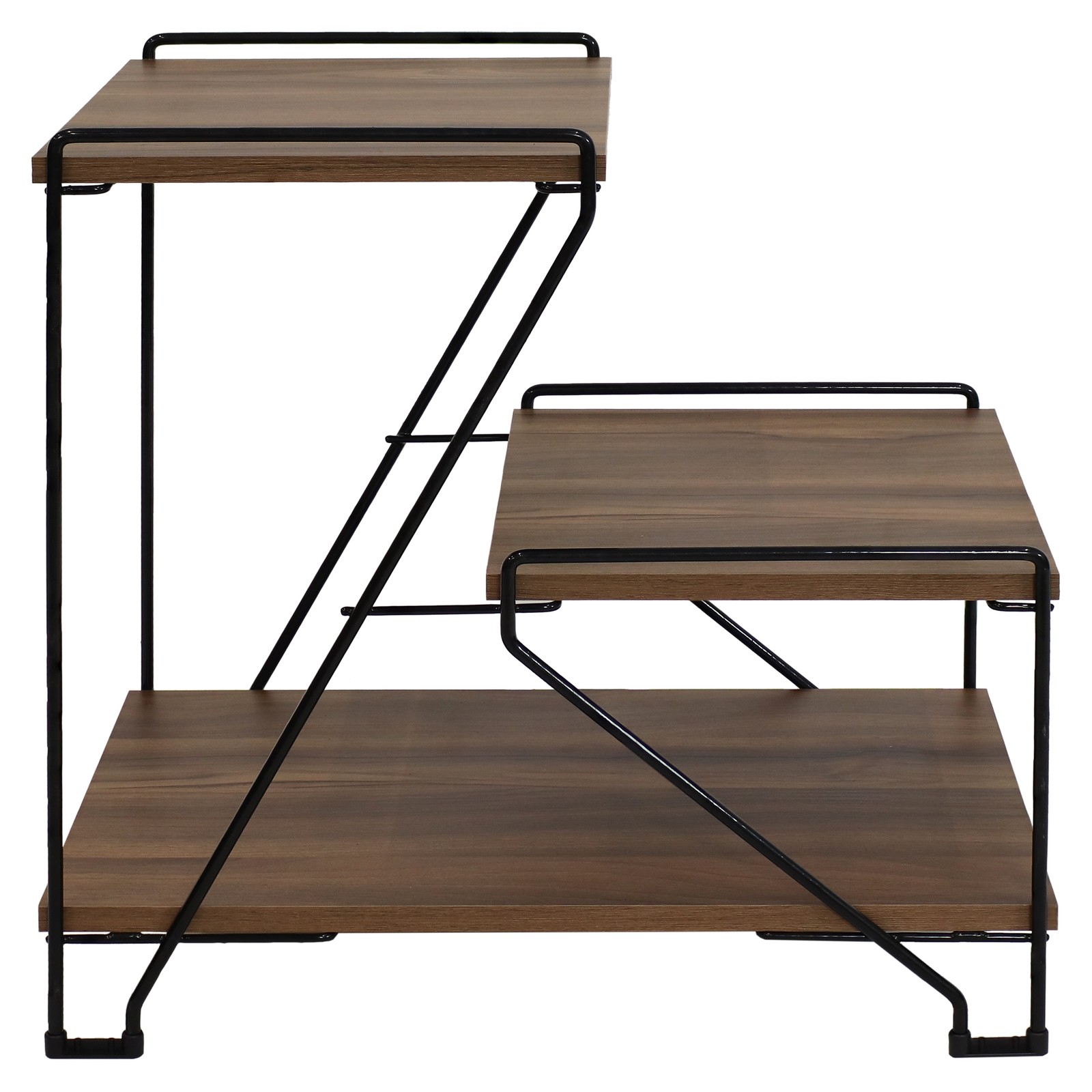 Indoor 3-Tiered Wire Accent Table with Faux Woodgrain Tabletops by Sunnydaze
