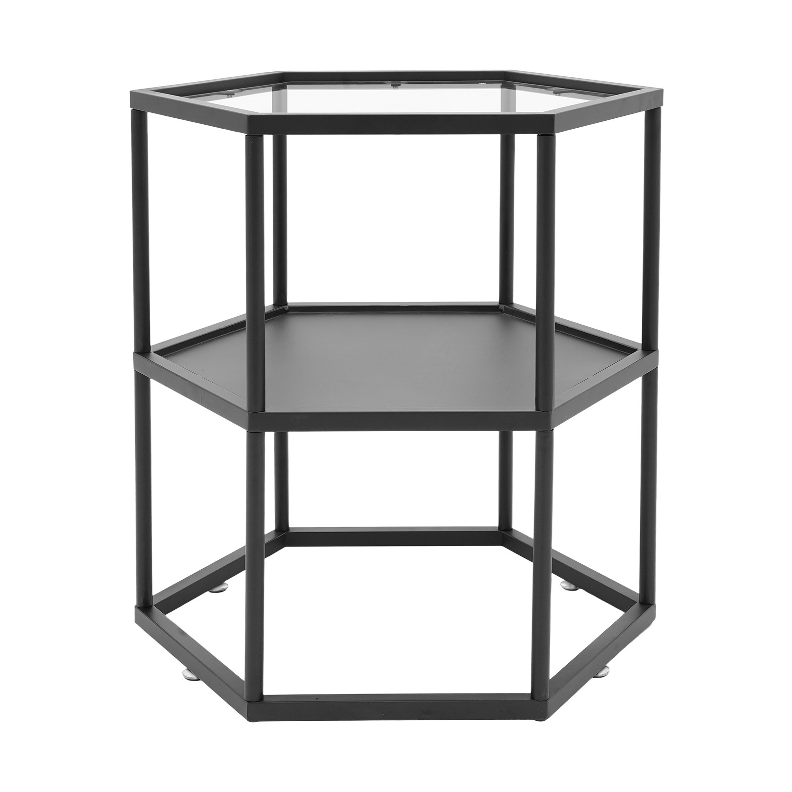 2-tier Hexagon Side 18inch Top Double Shelf Table 50lb 24inch Table For Bedroom