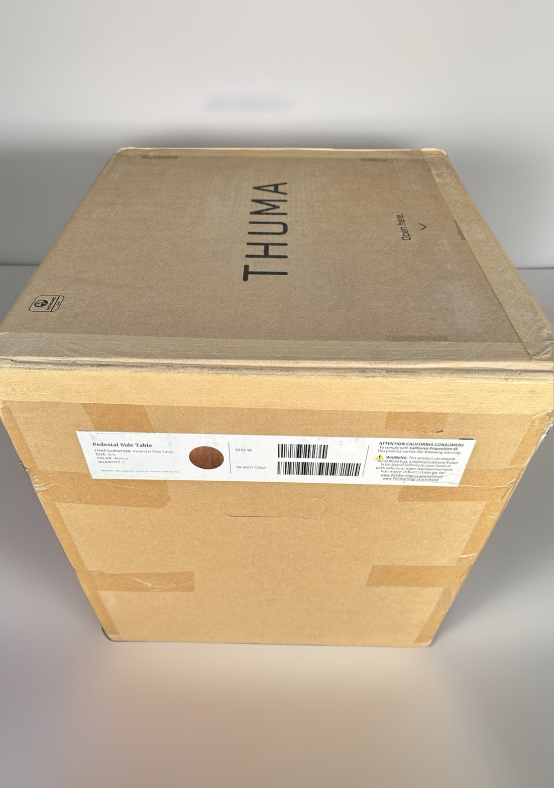 Thuma ~ Pedestal Side Table ~ Walnut Finish ~ New in Box