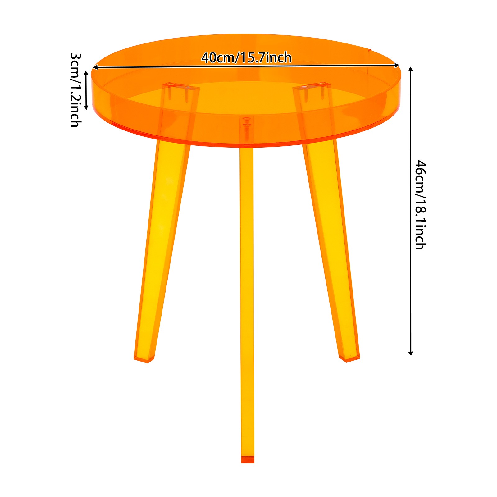 Orange Acrylic Side Table Side Table, End Table for Living Room, Bedroom