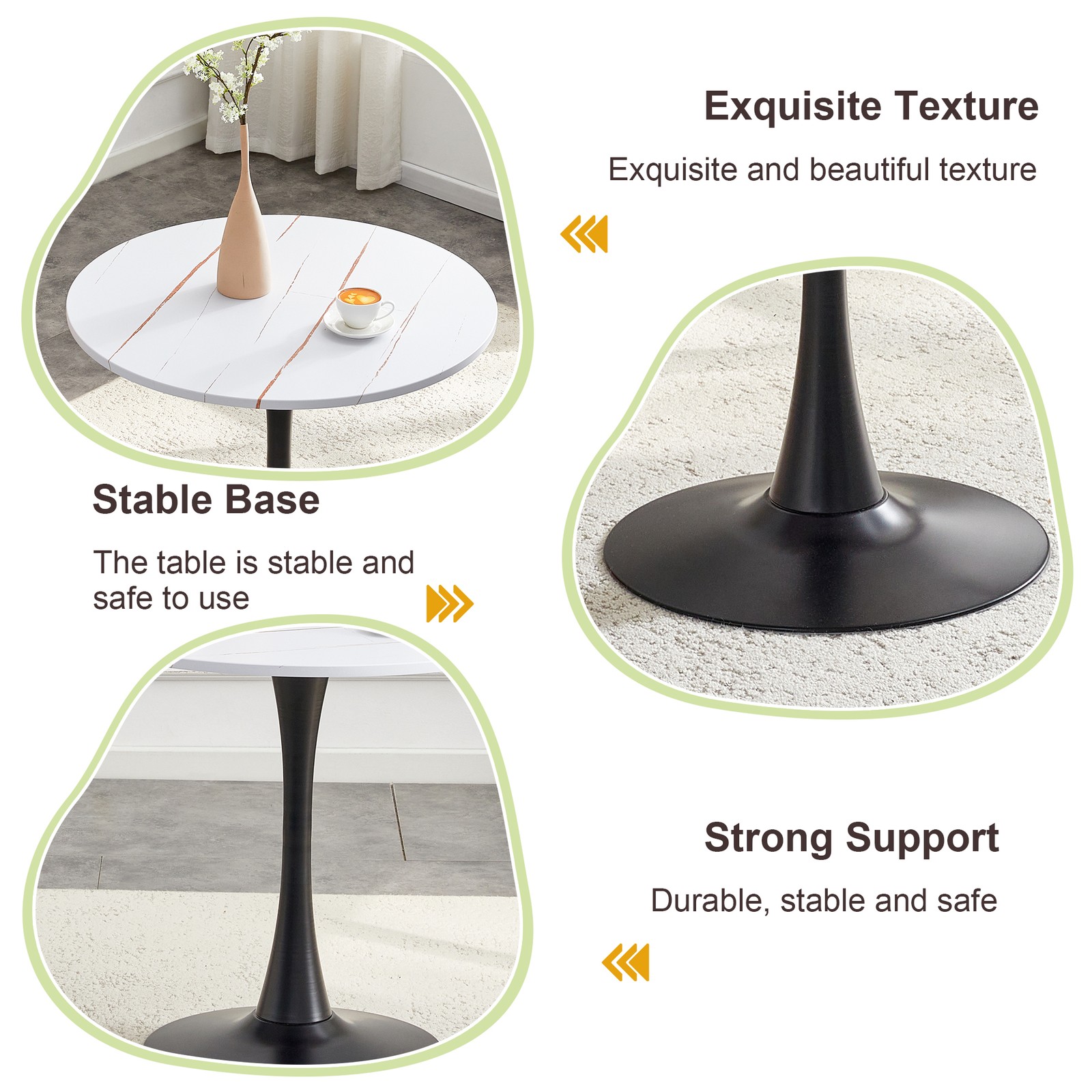 31.5″ Round Tulip Dining Table White MDF Top Metal Pedestal Base